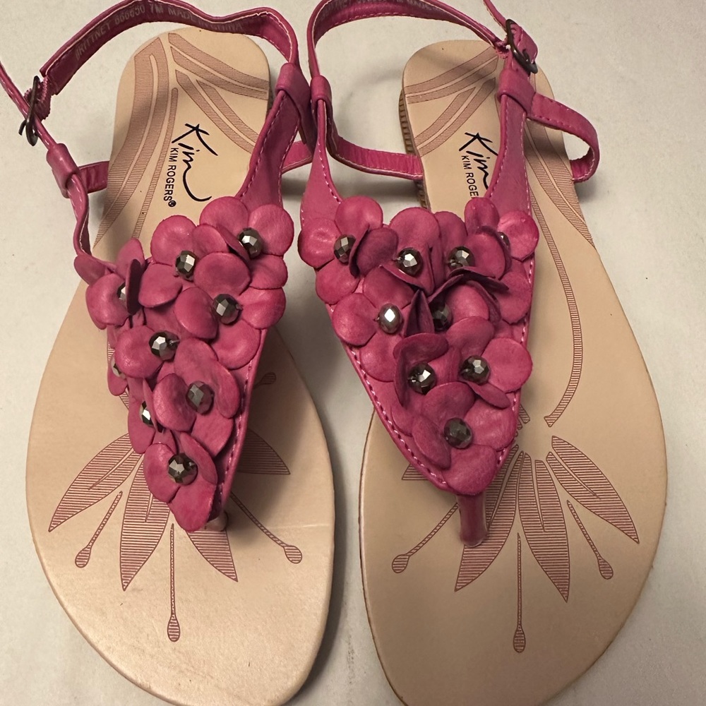 Kim Rogers Pink Leather Flowers Sandals Size 7